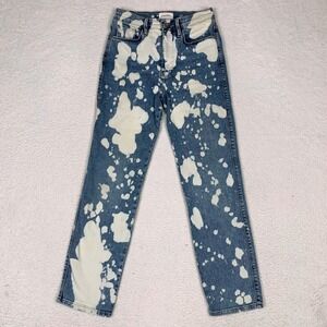 FRAME Le Sylvie Slender Straight Jeans 26x29 Bleach Splatter High Rise Zip Denim